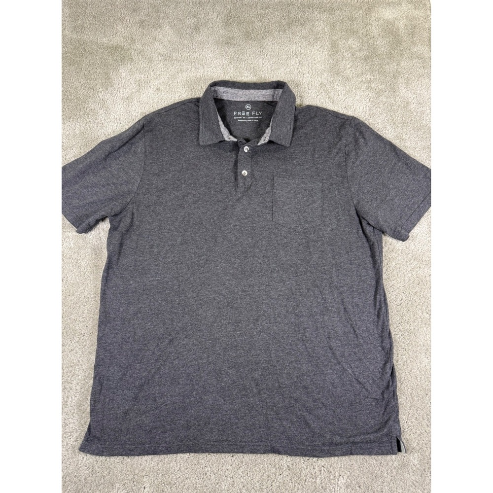 Free Fly Mens Bamboo Blend Polo Shirt XL Charcoal Gray Short Sleeve Pocket